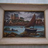Oil painting by Raymond Blossier, landscape of Brittany.