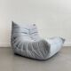 Sky blue leather armchair