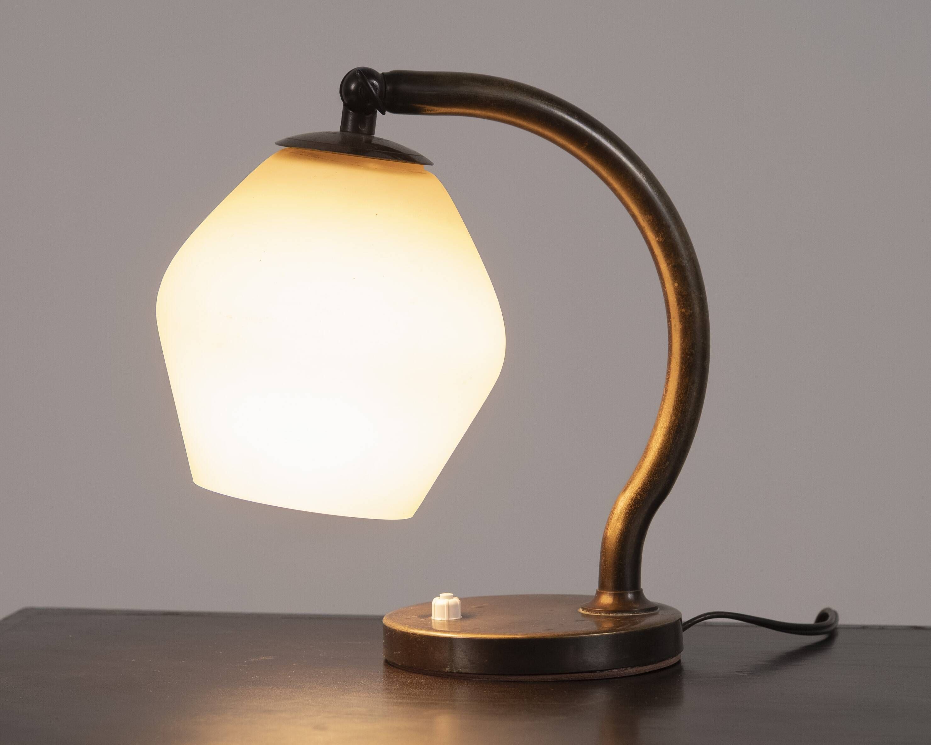 Danish Brass and Opaline Glass Desk Lamp, circa 1930s