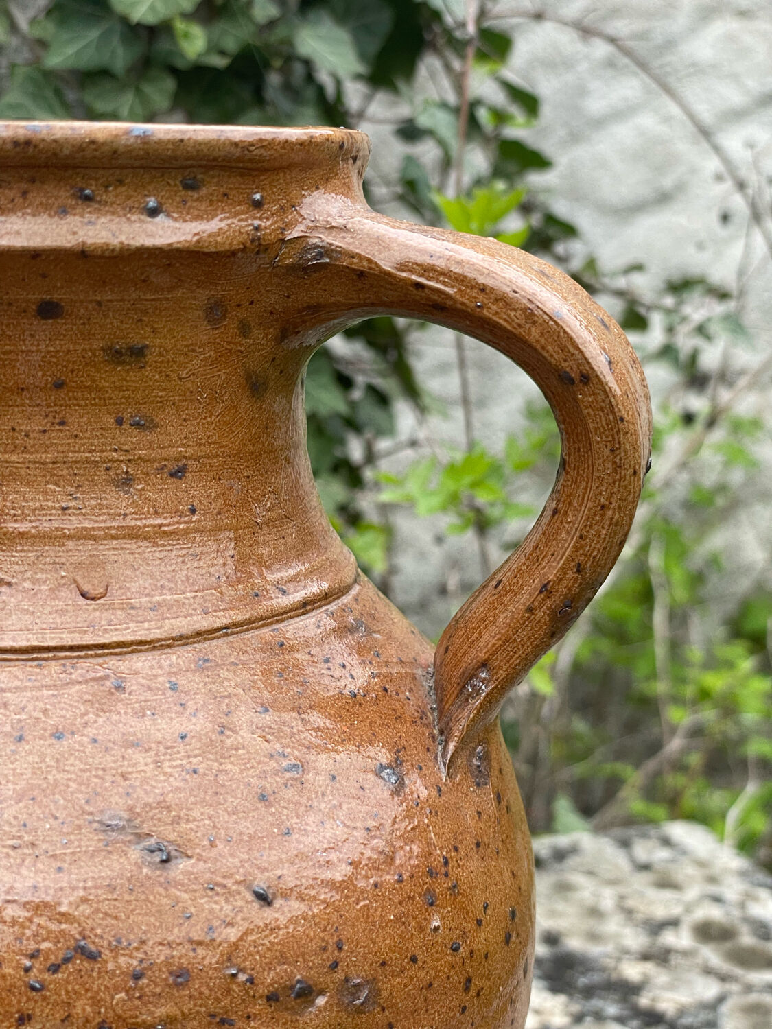 Vintage pyrite and glazed stoneware pitcher