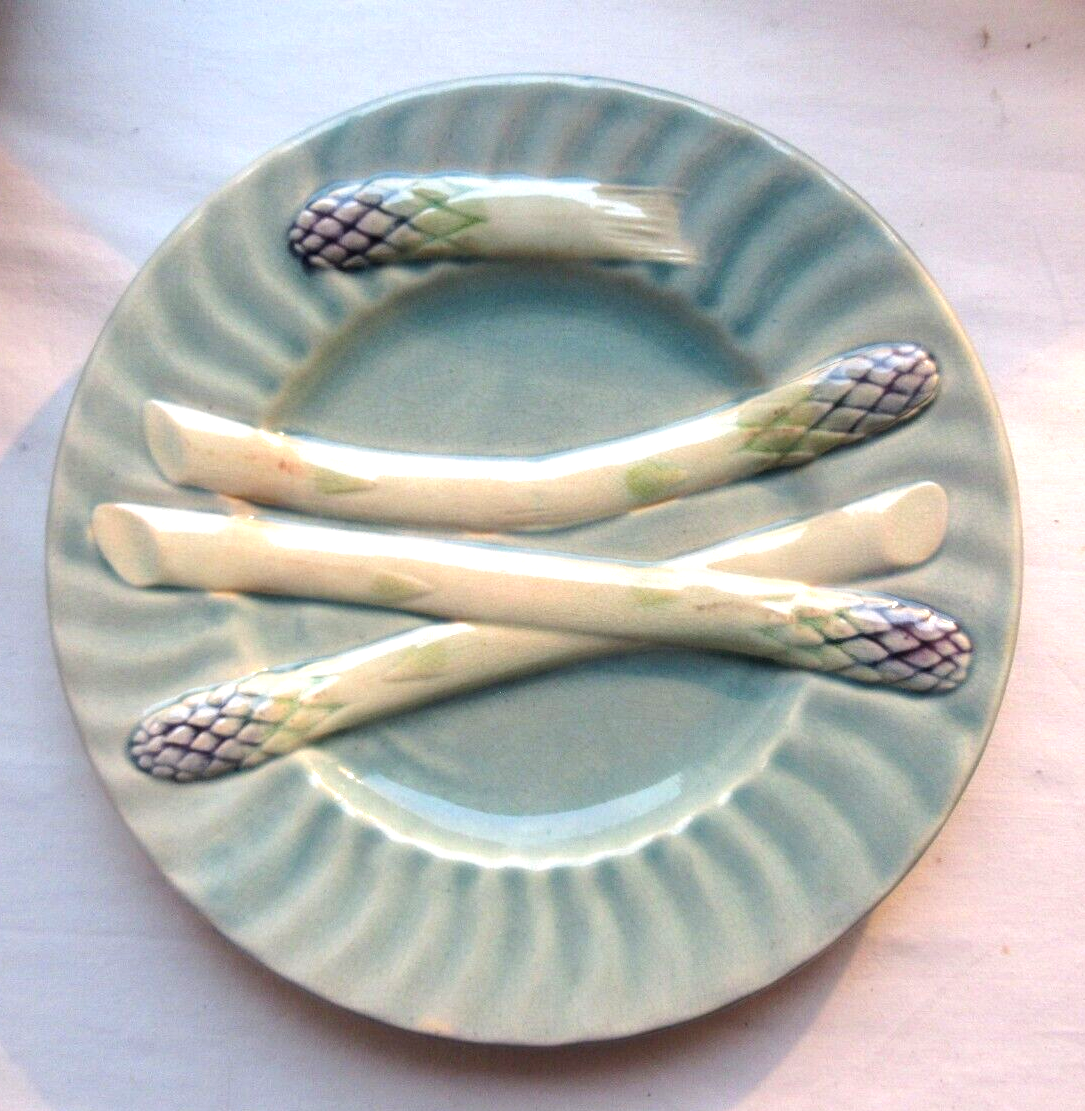 6 blue asparagus plates in slip from Lunéville KG Art Deco