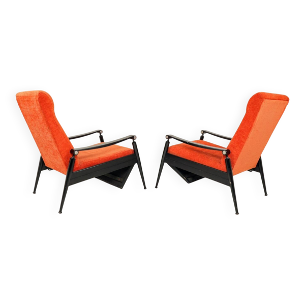 Pair of vintage armchairs burnt orange MCM design 1960