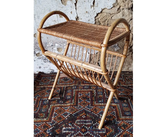 Porte revue osier et rotin, années 60
