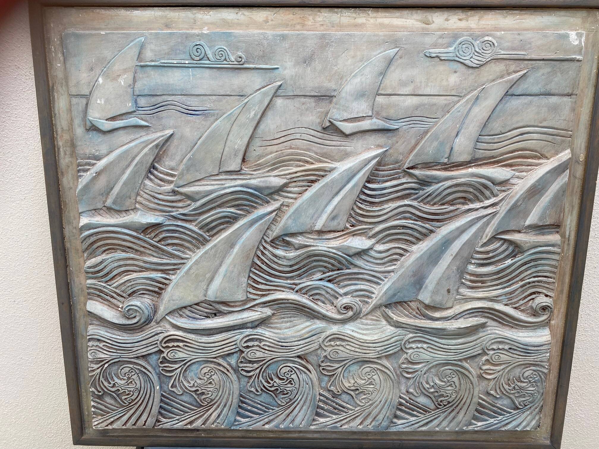 Tableau regate de bateaux en platre en relief decor de club house