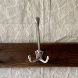 Vintage wall-mounted coat rack in solid wood - 3 cast aluminum hooks