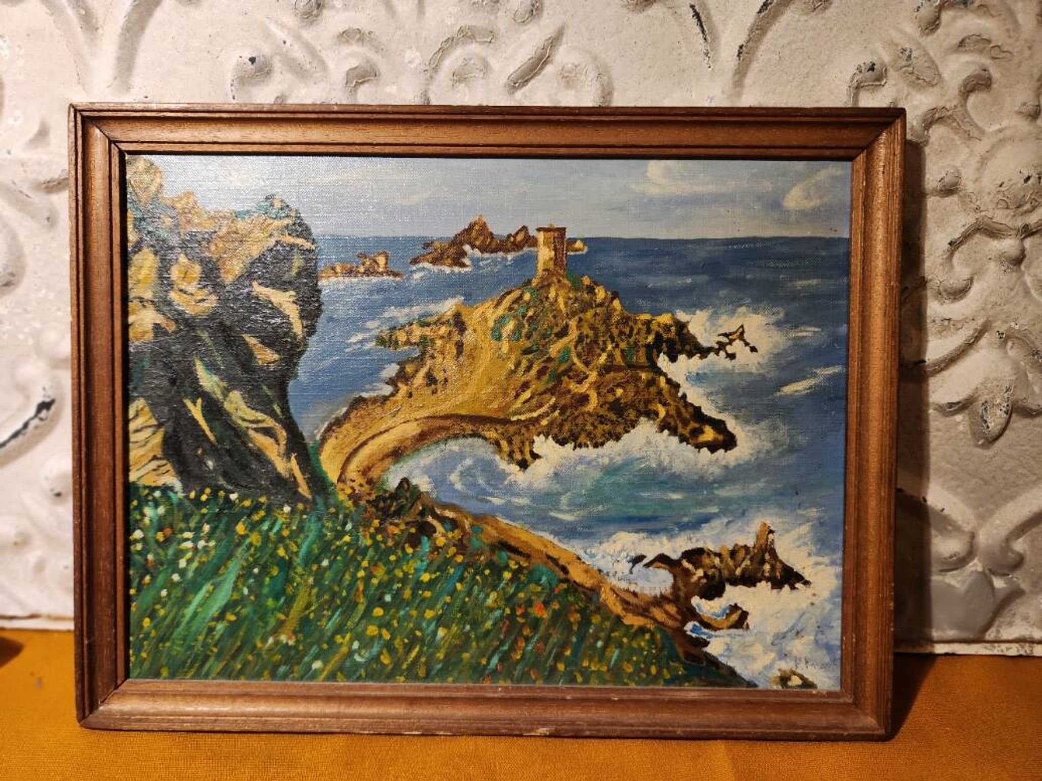 Tableau ancien marine sur isorel, cadre bois
