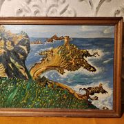 Tableau ancien marine sur isorel, cadre bois