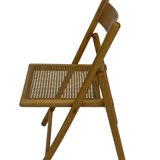 Chaise pliante minimaliste en bois et cannage, années 80