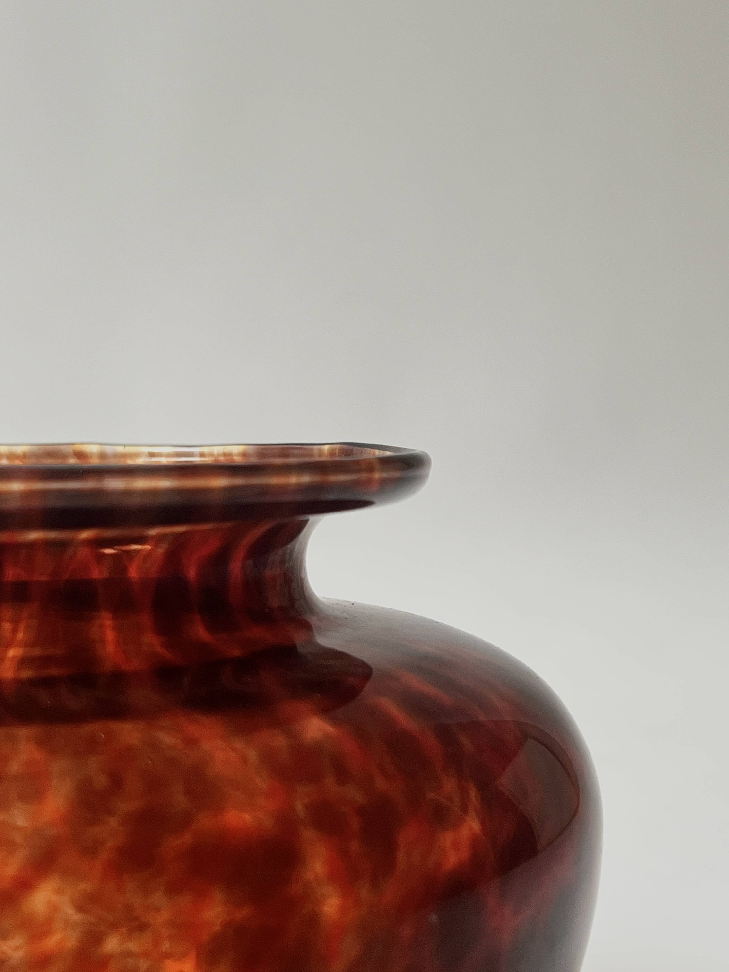 Amber smoked glass vase known as tortoiseshell, 1970s design.