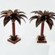 Maison Jansen style pair of bronze mahogany palm tree lamps 1960s