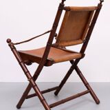Campaign Cognac Leather Officers folding chair 1950s