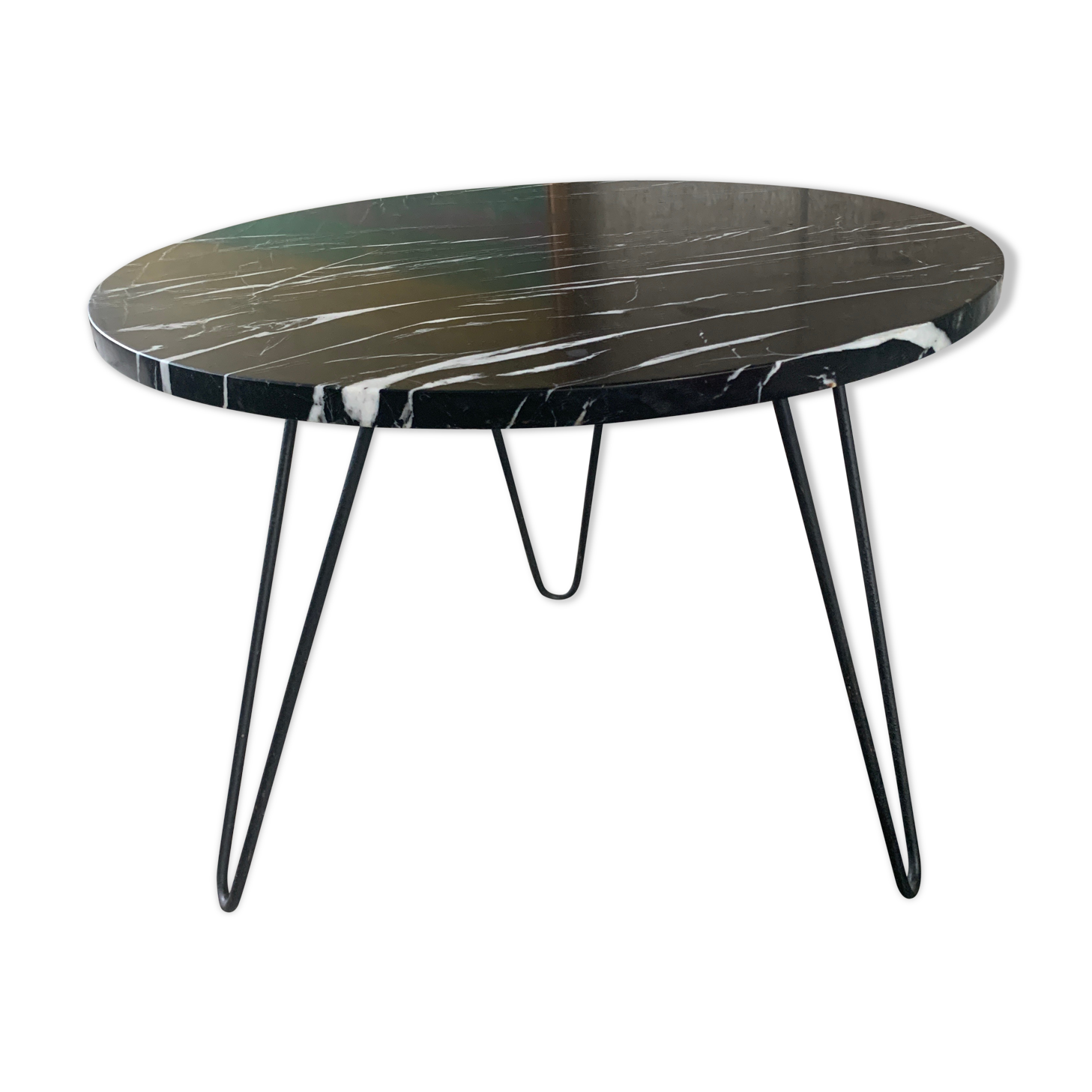 Table d'appoint en marbre et fer forgé