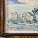 Paysage provençal aquarelle cadre en bois massif 1938