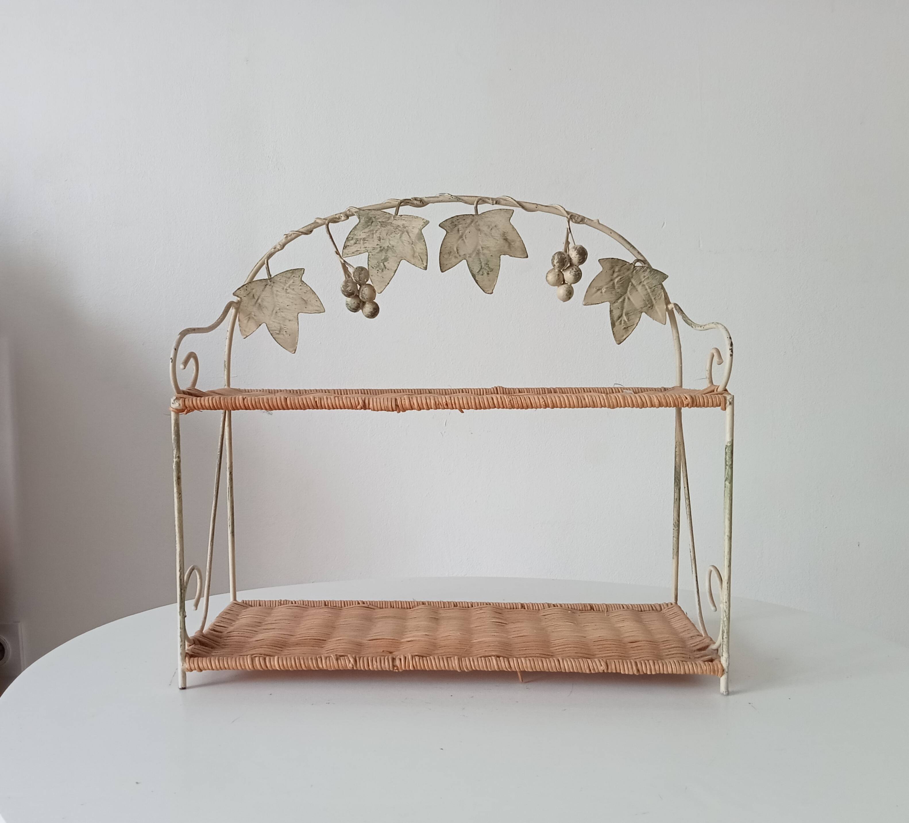 Vintage wall shelf or freestanding wicker in bohemian style.