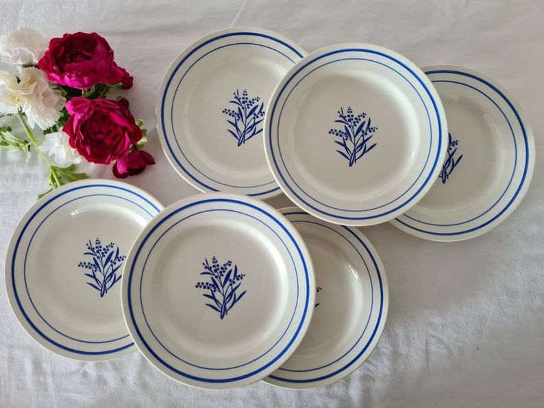 Set of 6 old flat plates Gien