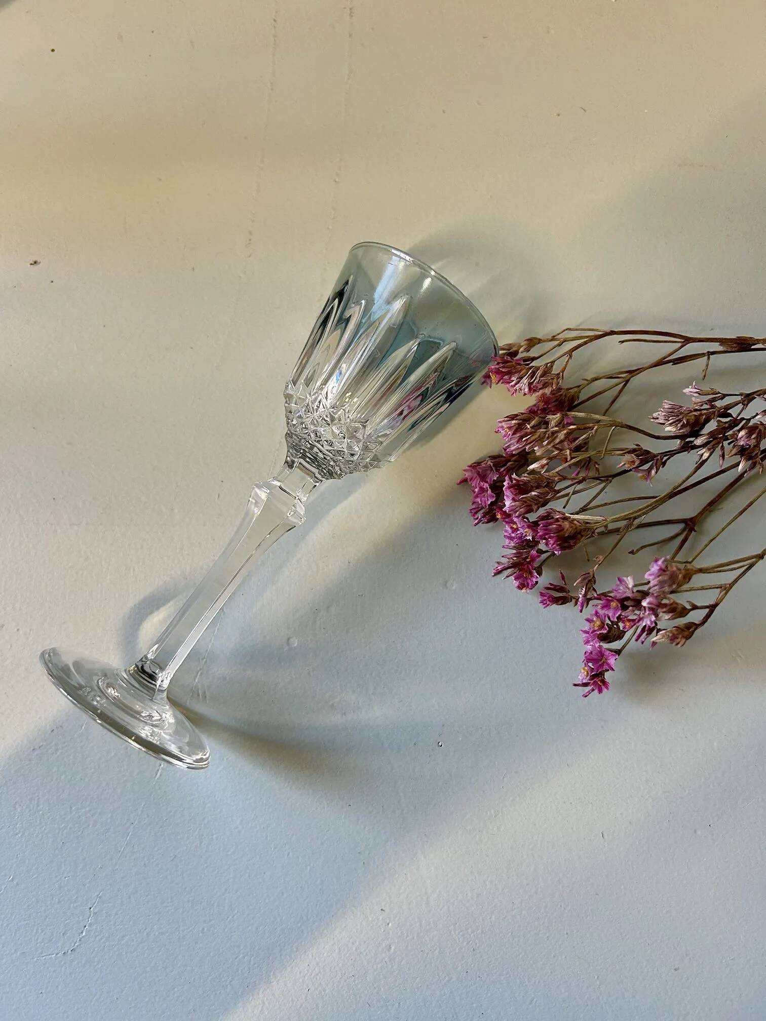 6 antique cut crystal liqueur glasses