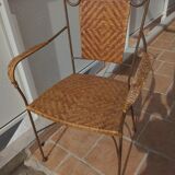 Wicker armchair and wrought iron
