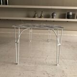 Iron table with top in black and white ceramic tiles