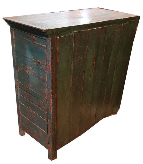 Buffet vaisselier vitre bleu rouge large plateau bois vieux teck