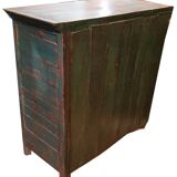 Blue and red glass sideboard with large old teak wood top