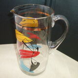 Water jug, decanter and its 2 glasses matching Vintage cups.  60s