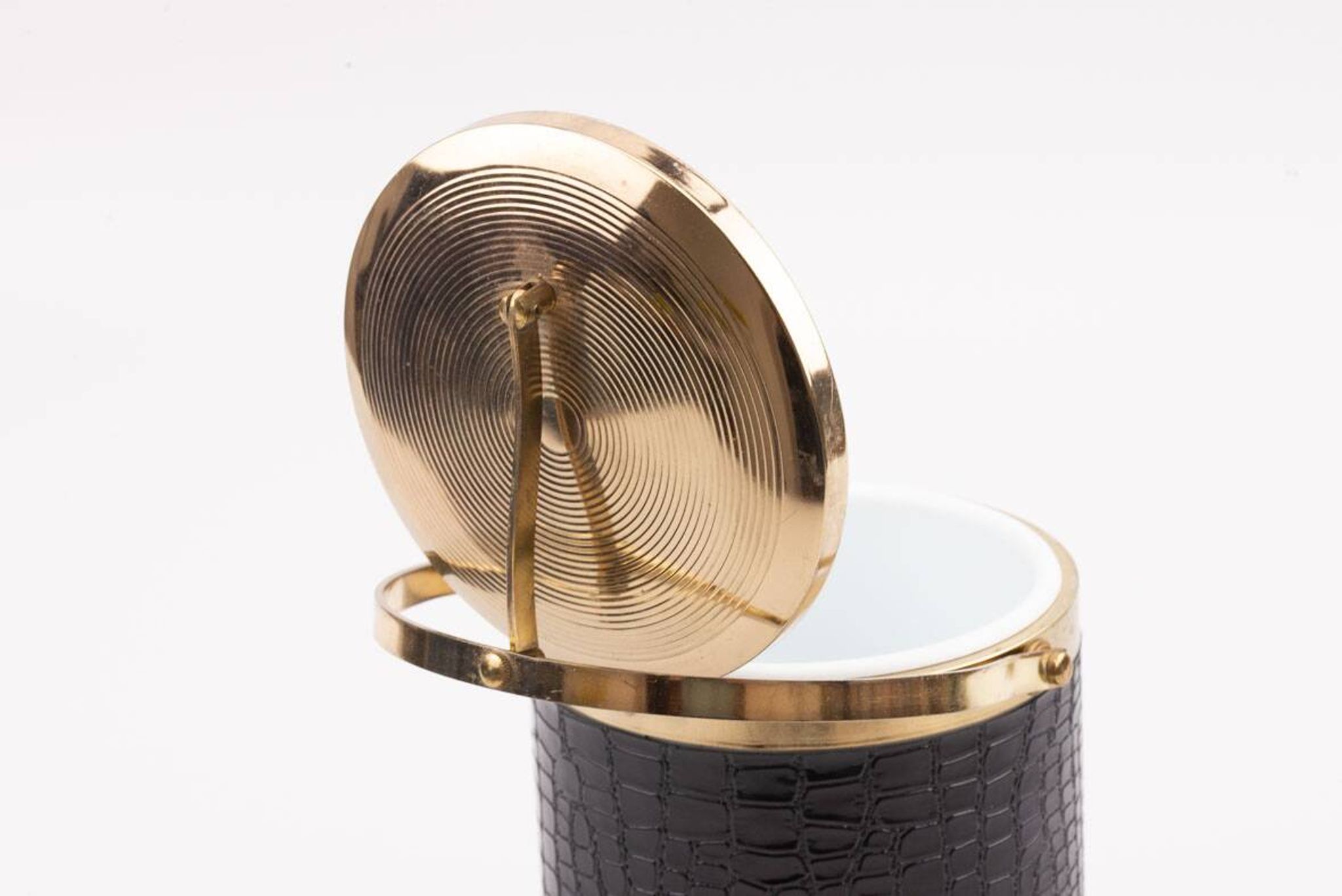 Vintage 1970s ice bucket - Black crocodile effect faux leather