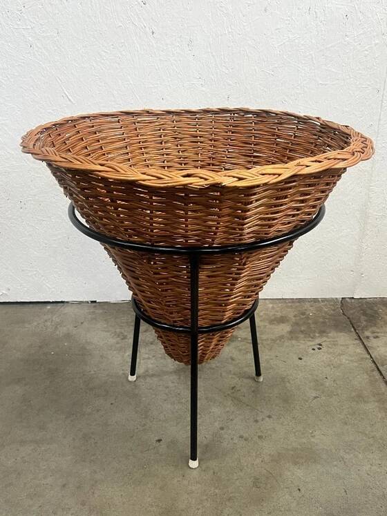 Vintage Rattan Point Basket / Plant Furniture, Netherlands 1960's