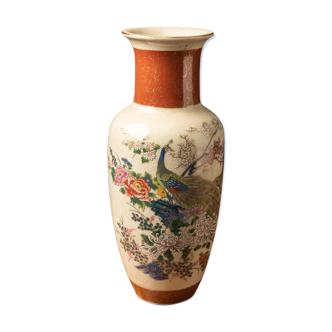 Beautiful Handpainted Ceramic Vase Depicting Peacocks