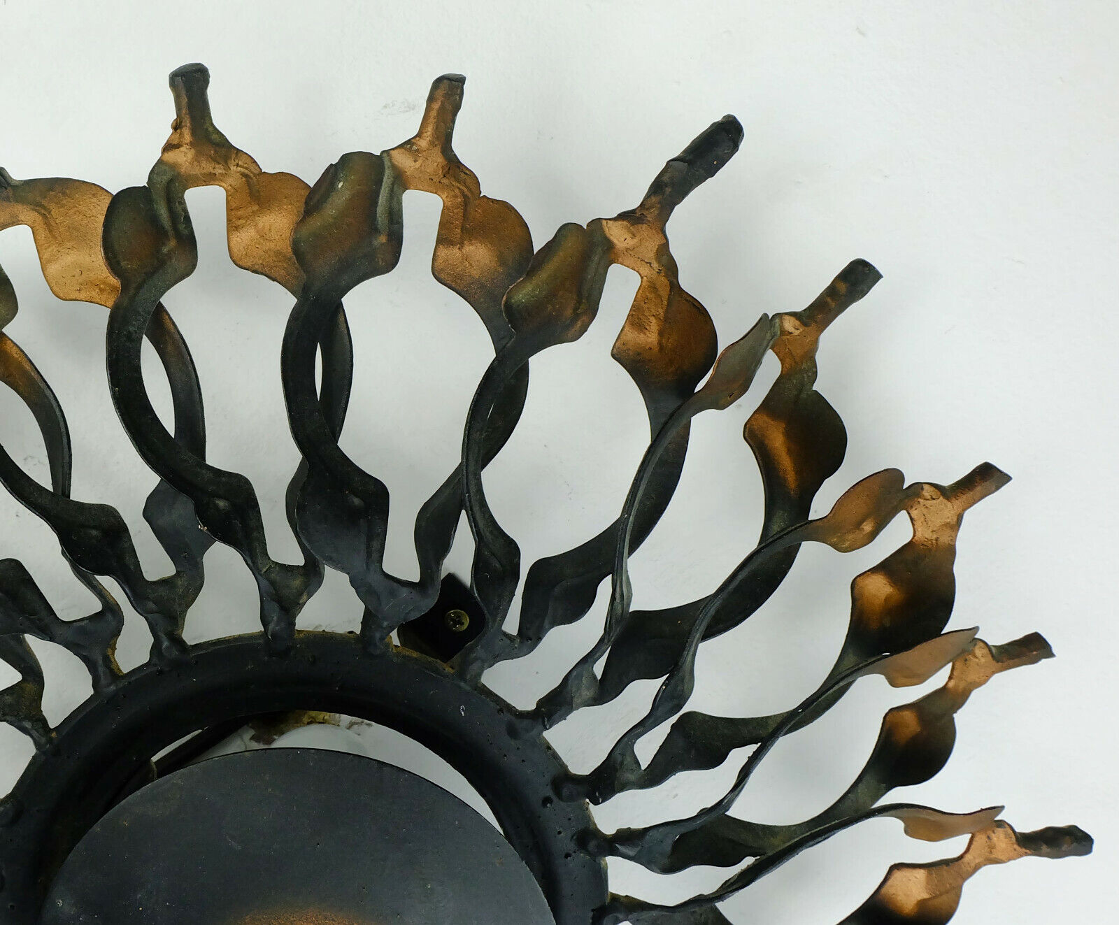 1960s SCONCE mid century sunburst brutalist black iron and copper colored