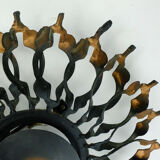 1960s SCONCE mid century sunburst brutalist black iron and copper colored