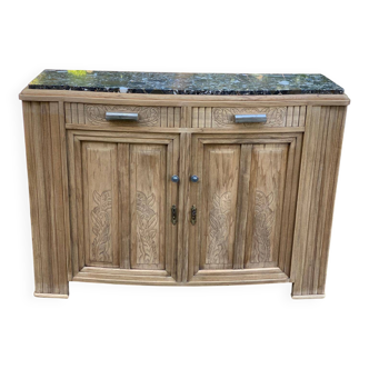 Renovated vintage art deco Parisian sideboard in solid wood and marble 152cm