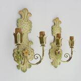 Pair of Italian wall lights in cream-colored sheet metal. 1970s