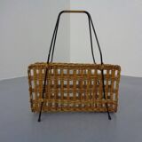 Magazine rack in filigree rattan and steel, 1960s
