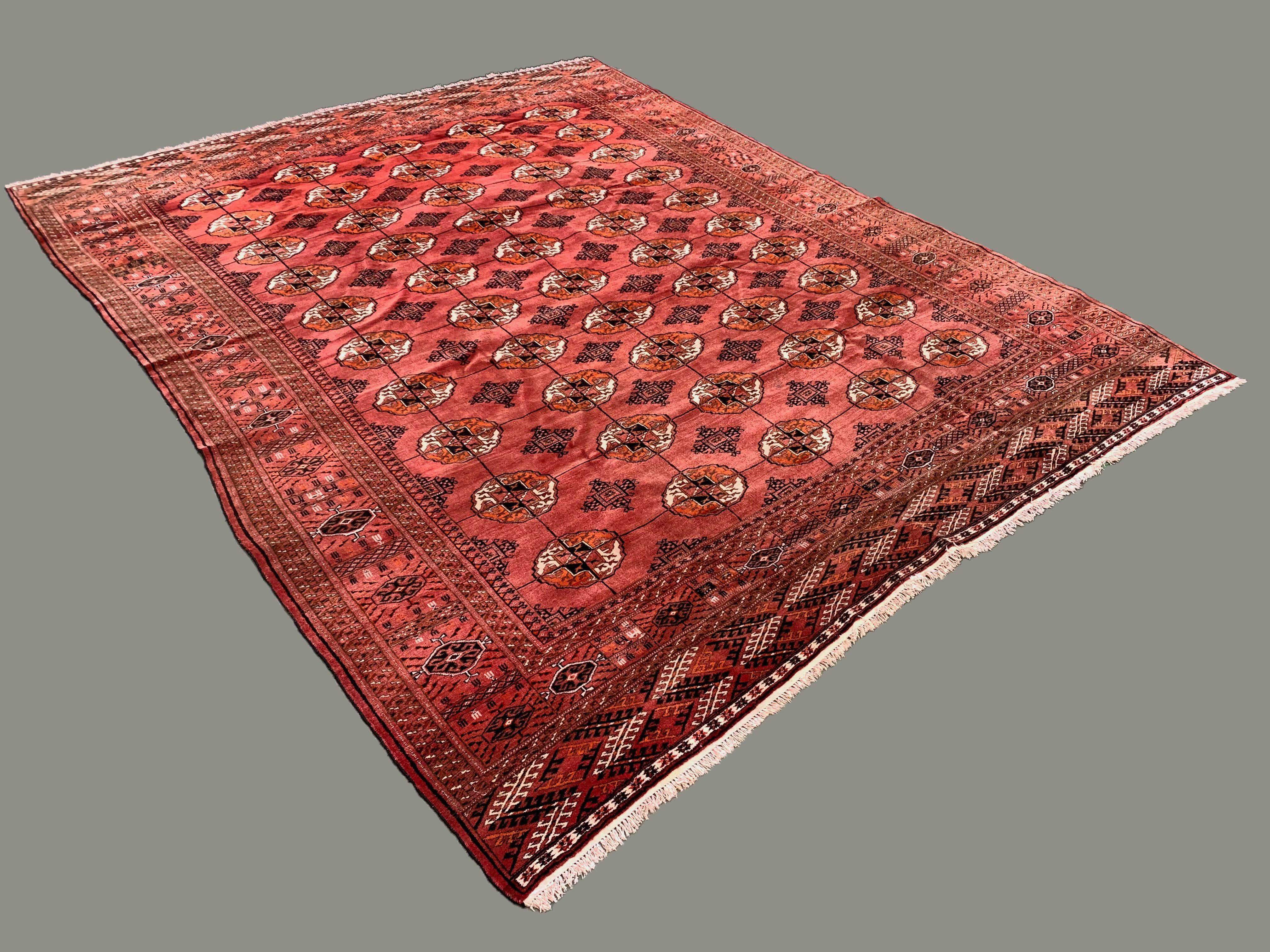 Antique turkmen tekke main carpet, 280x230 cm turkoman bokhara red black beige