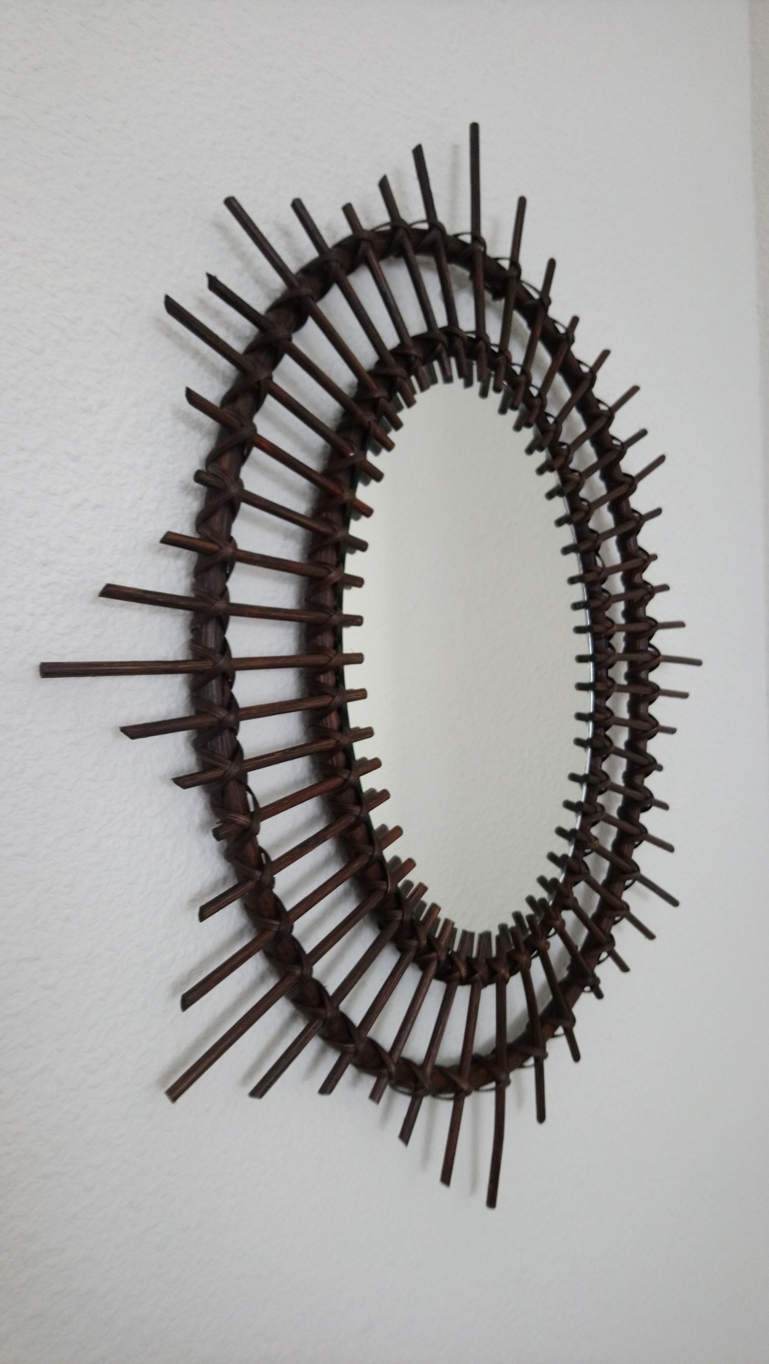 Dark rattan Sun mirror 64X52cm years 70