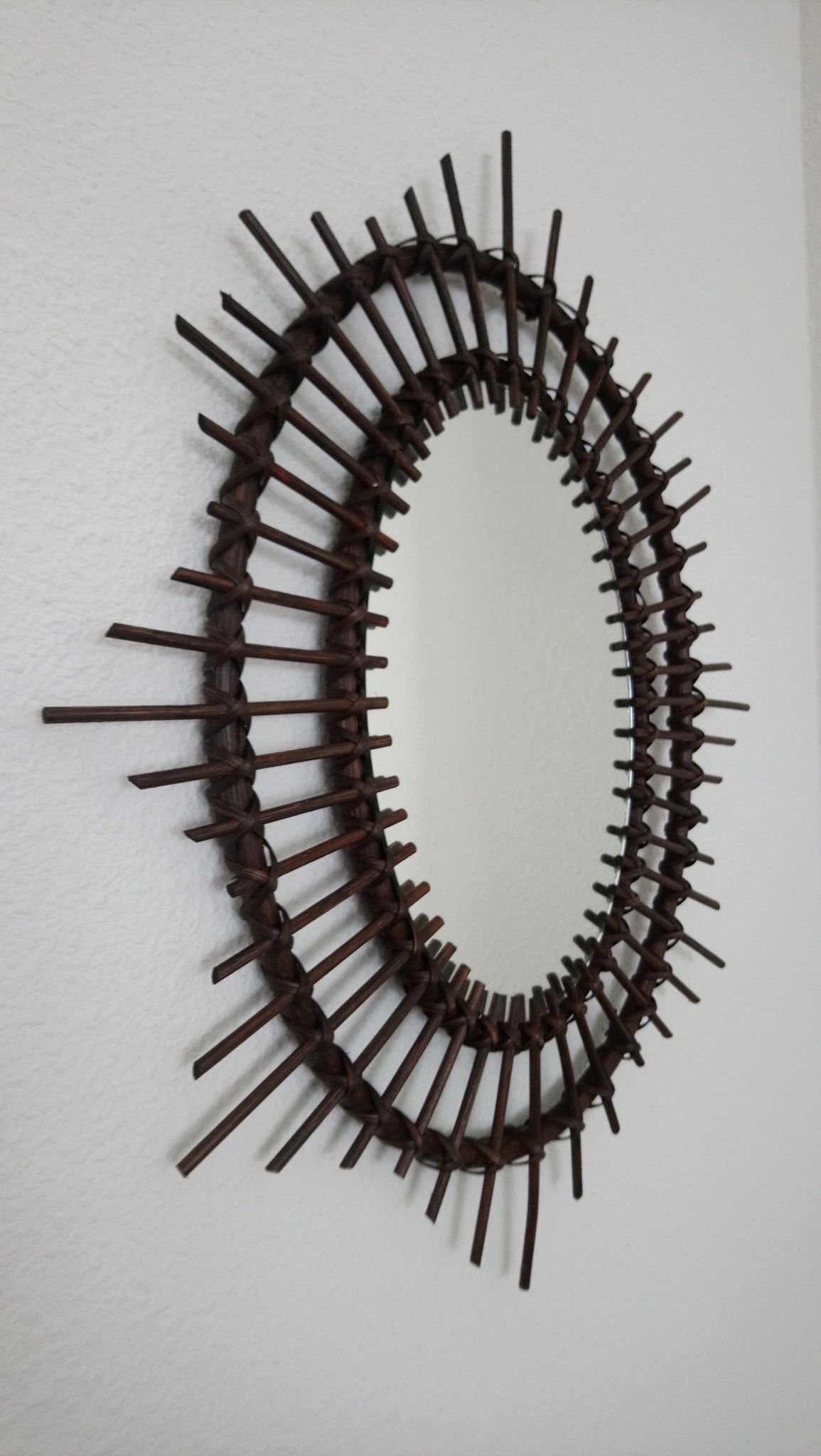 Dark rattan Sun mirror 64X52cm years 70