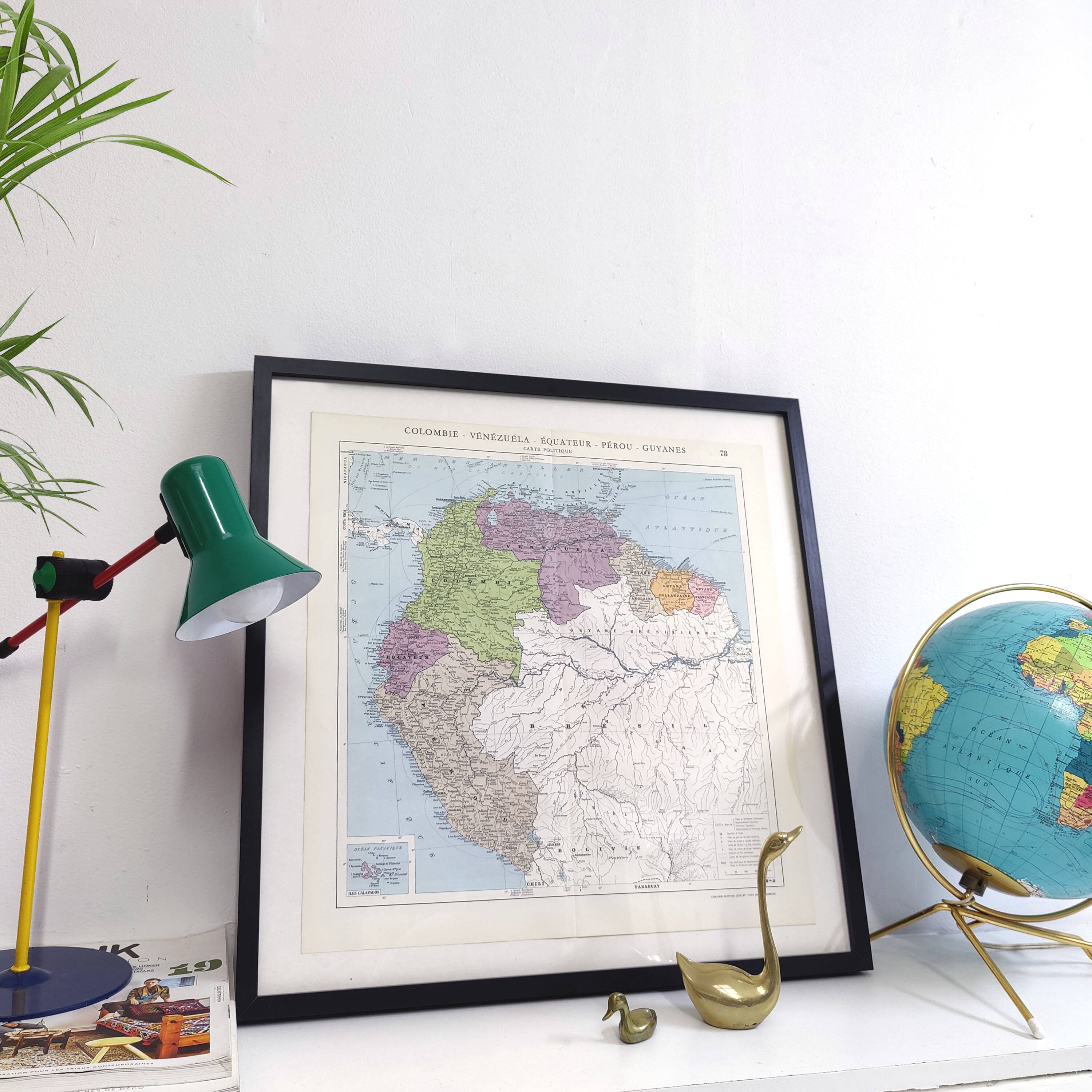 Vintage map Colombia Venezuela Ecuador Guyanas 43x43cm from 1950