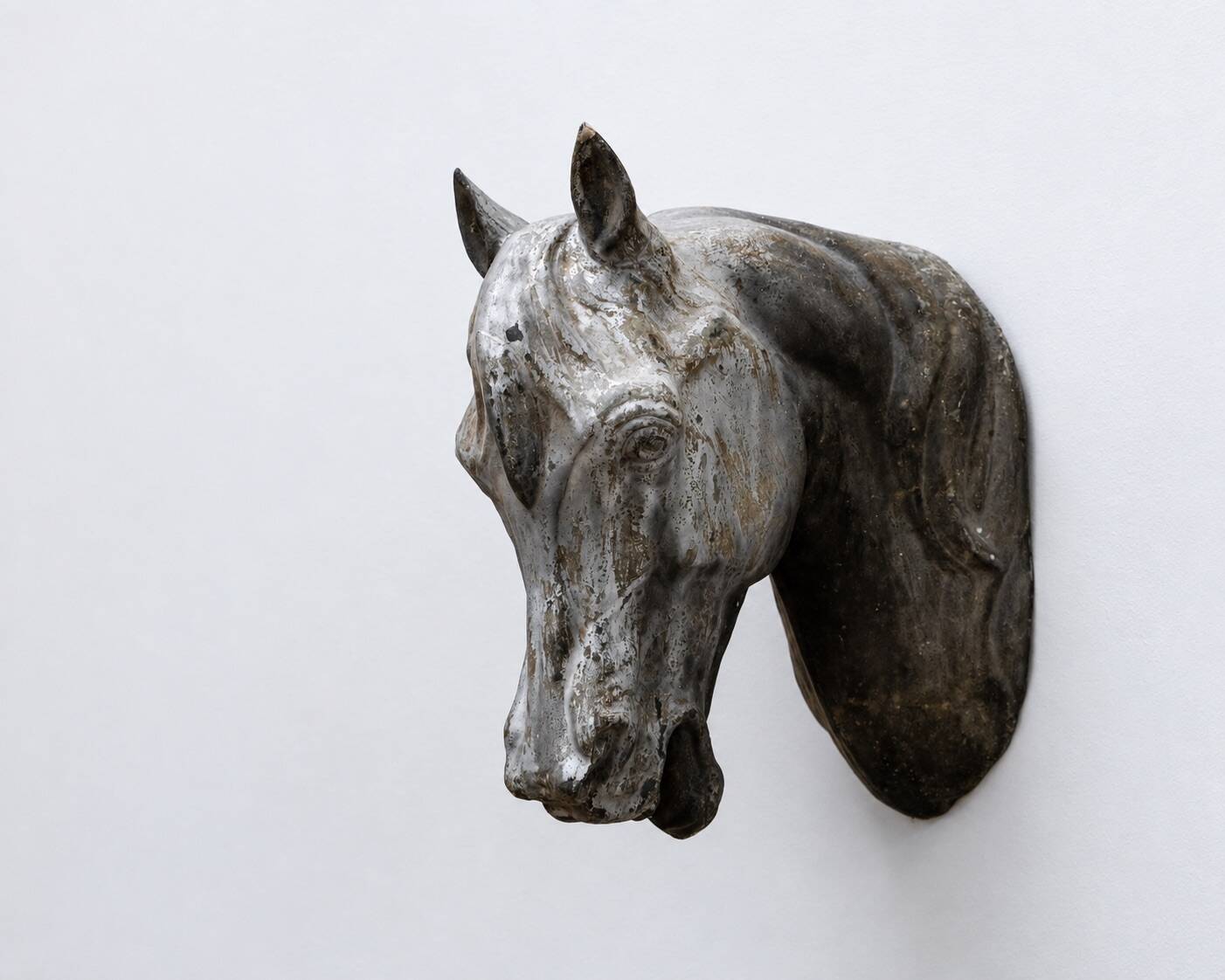 Ancienne tête de cheval en zinc rare, 1900
