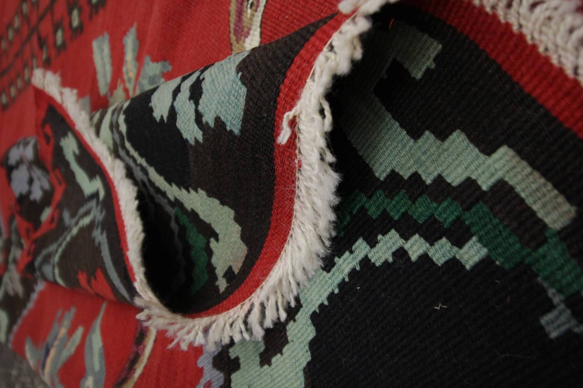 Vintage Red Caucasian Kilim Rug Handwoven Tribal Wool Flatweave Carpet