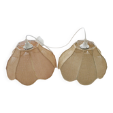 2 suspensions "fleur" en fibre naturelle vintage 1970's