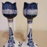 Pair of Delft earthenware candlesticks
