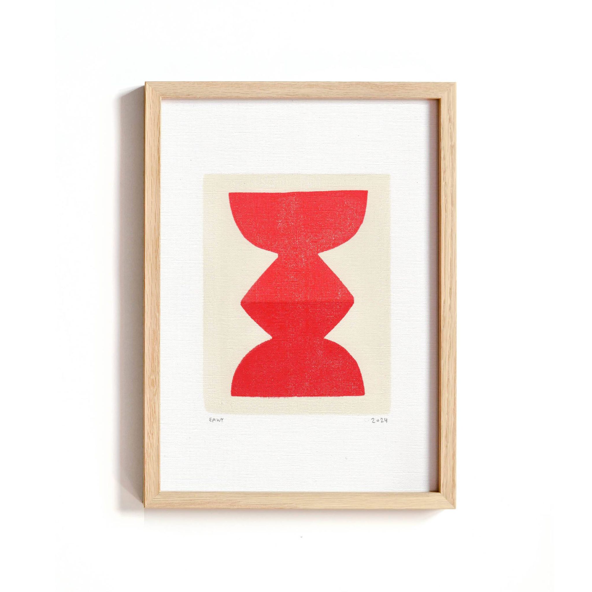 Abstract painting on red totem paper signed Eawy.