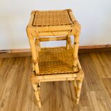 Set of two pull-out tables in rattan and wicker