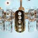 Midcentury gold crystal suspension by Orrefors, Fagerlund
