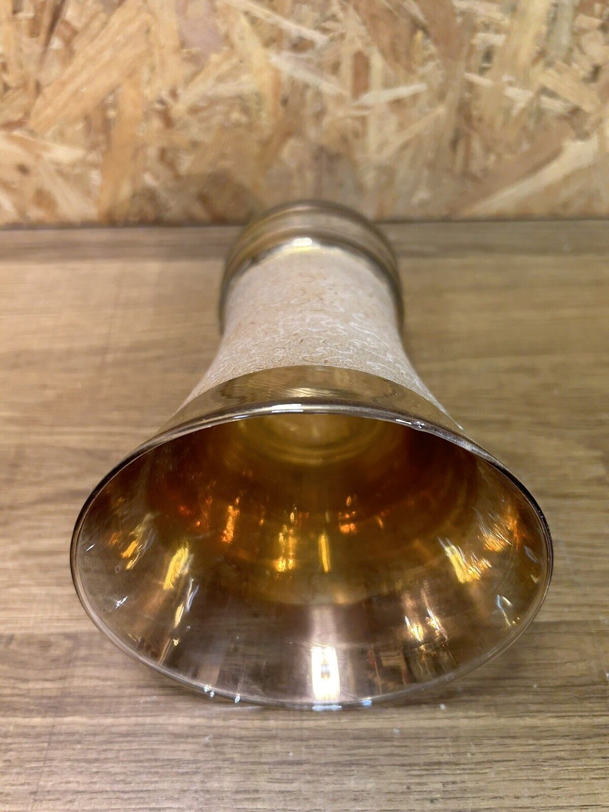 Old golden vintage cone vase, tense décor, 50s, 60's