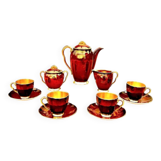 Vintage Carlton Ware coffee service “Rouge Royale” – 4 cups, coffee pot, sugar bowl, and milk jug – England 1940s-50s