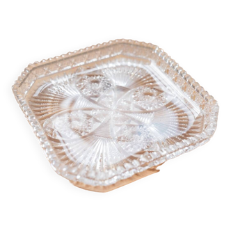 Square tray in Bohemian crystal, hand carved.