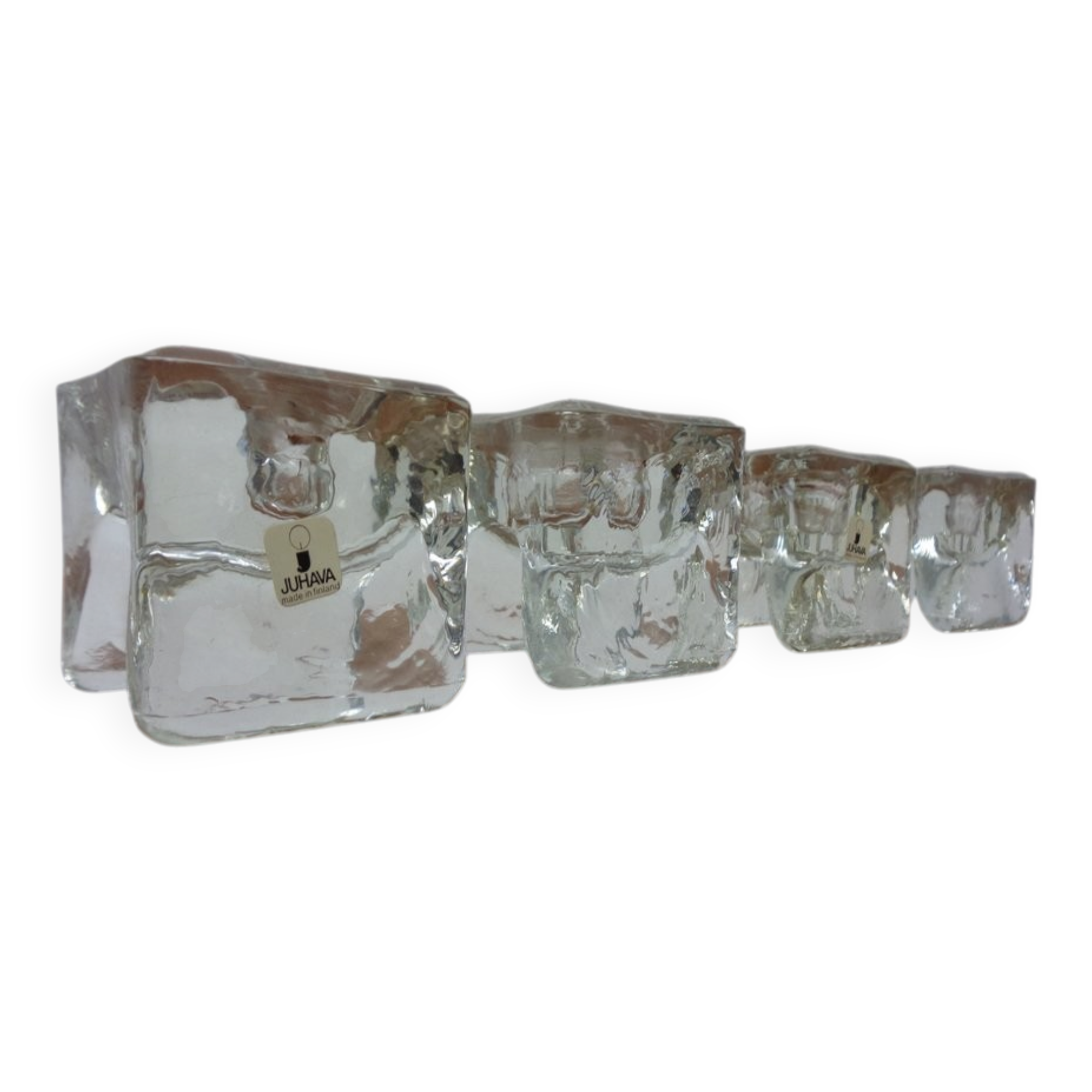 Finnish Ice Glass Candlesticks by Timo Sarpaneva for Juhava, 1970s, Set of 4