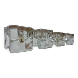 Finnish Ice Glass Candlesticks by Timo Sarpaneva for Juhava, 1970s, Set of 4
