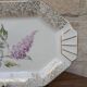 Limoges enamel porcelain cake dish LF with lilac flower decoration.